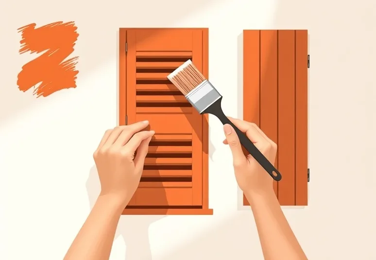 Mise en peinture au pinceau de volets et d'encadrements en bois