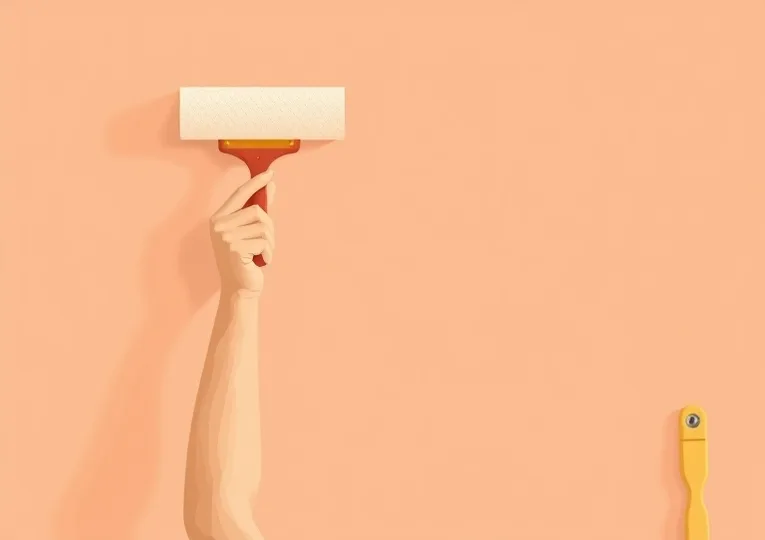 Pose de papier peint, rouleau et brosse à maroufler